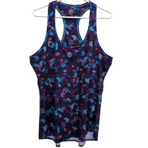 Athleta Tank Top Women’s XL Racer Back Athleisure Navy Blue Red Hi Lo Hem